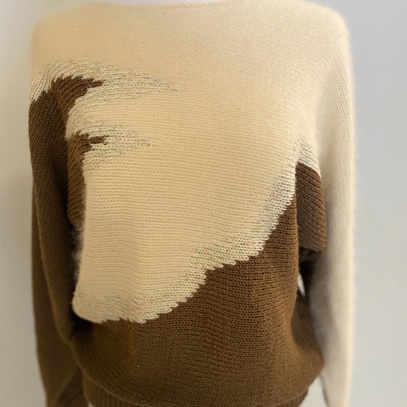 Vintage Zach’s Sweater S | Brown & White Geometric Knit with Metallic Thread - Picture 3 of 8